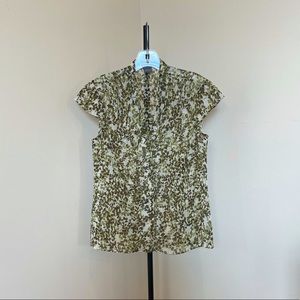 Ann Taylor Cap Sleeve Sheer Top Green Leaf Pattern 2